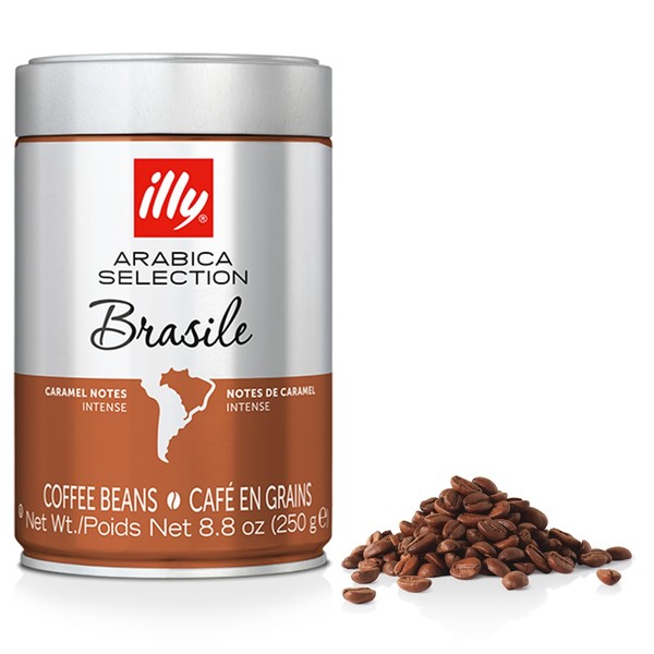 illy Coffee, Arabica Selection Whole Bean Brazil, Single Origin, Intense with Notes of Caramel, 100% Arabica Coffee, All-Natural, No Preservatives, 8.8 Ounce Can (Pack of 1)