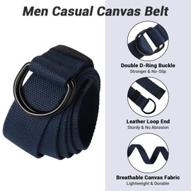 ITIEZY Canvas Work Belt, Men's Belt Without Holes Continuously Adjustable Outdoor Fabric Belt for Work and Travel, 03 Blue