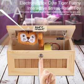Wooden USB Electronic Box Cute Tiger Funny Interactive Stress-Relief Toy Don't Touch Gag Toys Gift Desk Decoration