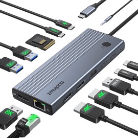 USB C Docking Station Dual Monitor for Dell Hp,15-in-1 Laptop Docking Station 3 Monitors USB C Hub with Dual 4K HDMI,8K DP,Button,PD Charging,Ethernet,6 USB A&C,SD/TF, Audio USB-C Multiport Adapter