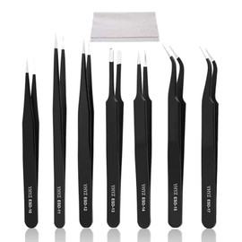 YHYZ 7pcs Precision Tweezers Set, Stainless Steel Tweezers for Craft DIY Jewelry, Anti-Static ESD Tweezers Kit for Electronics, Sodlering, Laboratory Work etc (Version 2)