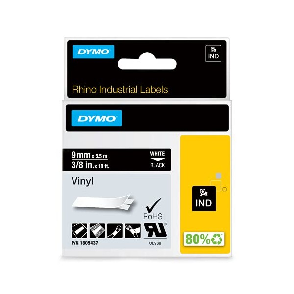 DYMO Industrial Labels for DYMO Industrial Rhino Label Makers, White