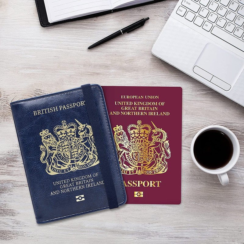 MOIRENTO UK Passport Cover Holders Protector PU Leather Navy Blue