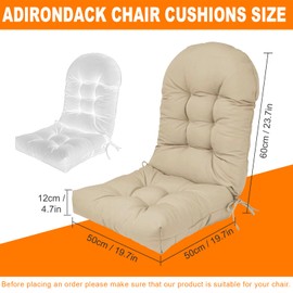 JXXPGG Adirondack Chair Cushion, Thickened Patio Chair Pad for Indoor/Outdoor,Water Proof and Fade-Resistant Tufted High Back Rocking Chair Seat Cushion with Ties,43.3 X 19.7 Inch (Khaki)