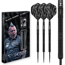 RED DRAGON Darts - Professional Player - Peter Wright 'Snakebite' | Black Mamba Series 22g | 90% Tungsten Professional Steel Tip Darts Set - Includes Dart Flights & Stems