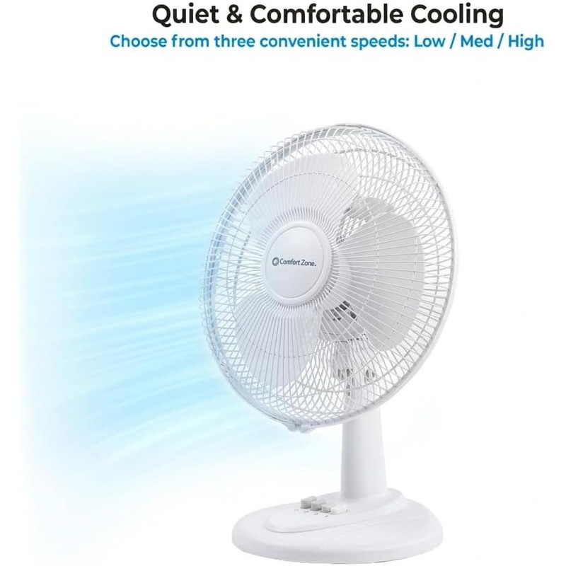 Comfort Zone 12 inch Table Fan with Adjustable Tilt, Wide