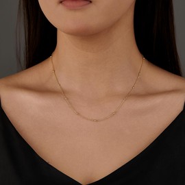 SHINYTE CATALINE Women's 14k Brass Gold Plated Necklace 2.5N Small Beads Ball O-Shaped Chain 45CM Long Chain