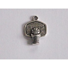New Charms 10 SILVER TBN "BASKETBALL AND HOOP" FLAT CHARMS FOR NECKLACE EARRING BRACELET