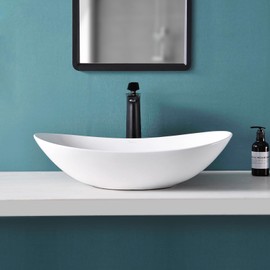 Davivy 17.9'' X 12.6'' Matte Black Oval Vessel Sink with Pop Up Drain,Bathroom Vessel Sinks,Bathroom Sinks Above Counter,Countertop Sink,Oval Bathroom Sink,Ceramic Vessel Sinks for Bathrooms