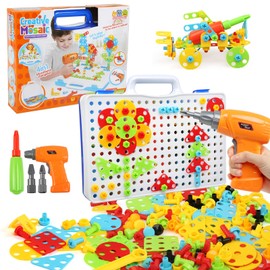 LEADSTAR 237 Pieces Mosaic Plug-In Game Montessori Toy from 3 4 5 Years Drill Tool Box Children Pegboard Puzzle Creative DIY Tools Toy Plug-In Games for 3-6 Years Children