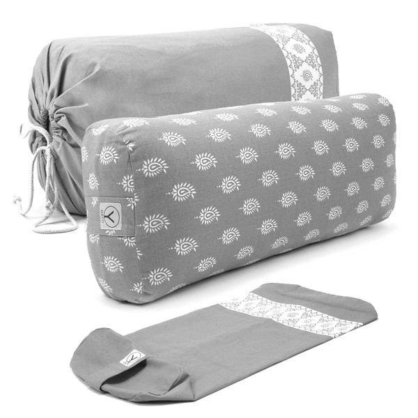 GAYO Yoga Bolster for Restorative Yoga- Made with 100% Cotton, Yoga Pillow Set Includes Extra Washable Cover and Carry Bag, 25 X 10.5 X 6.5 inches