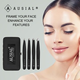 Eyebrow Tweezer Set for Women and Men Pointed Slant Precision Splinter Tweezers Stainless Steel for Plucking and Ingrown Hair Removal Tweezers with Magnetic Case Box 4PCS