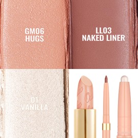 Oulac Lip & Eye Makeup Set 3PCS Included Shimmer Lipstick, Lipliner, Eyeshadow, Gift Lipstick for Women, GM06+01+LL03