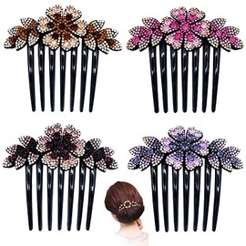 KuuGuu 4 PCS Women Flower Hair Comb Pins Rhinestone Slide Clips Bride Wedding Headdress Hair Accessories
