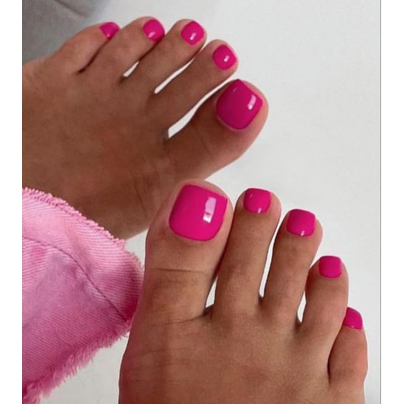 Morily Hot Pink Press on Toenails Short Square Fake Toenails