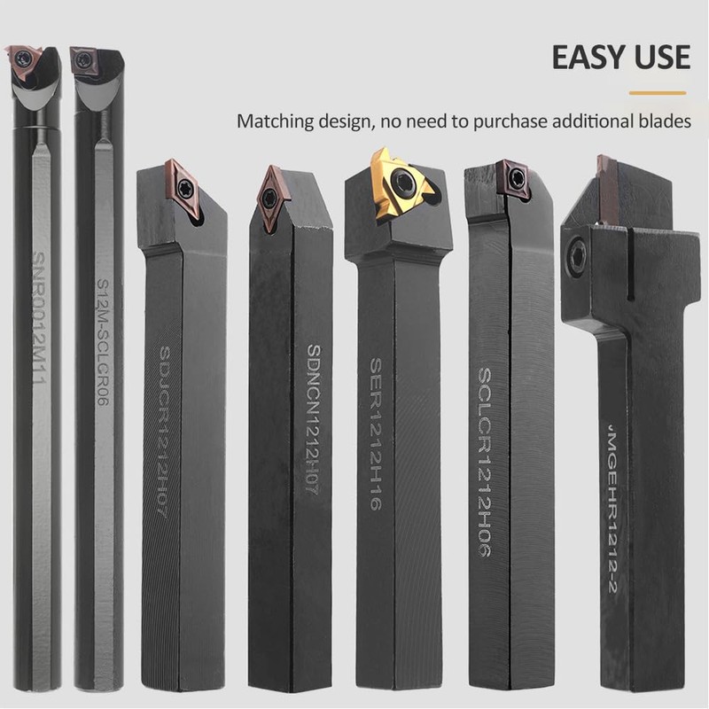 Hancaner 1/2'' 12mm Indexable Lathe Turning Tool 21Pcs Kit- 7Pcs