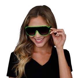 Light Up Sunglasses Aviator Green EL Wire Neon LED Flashing Glasses
