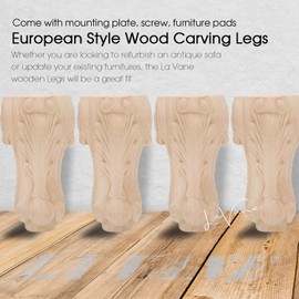 La Vane 10 inch / 25cm Wooden Furniture Legs, Set of 4 European Style Solid Wood Carving Furniture Replacement Feet Decoration for Sofa Cabinet Wardrobe Table Loveseat