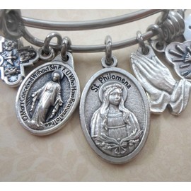 St. Philomena Bangle Bracelet, Patron Saint Italian Charm Jewelry, Catholic Gift, 4 Sizes Extra Small to Large