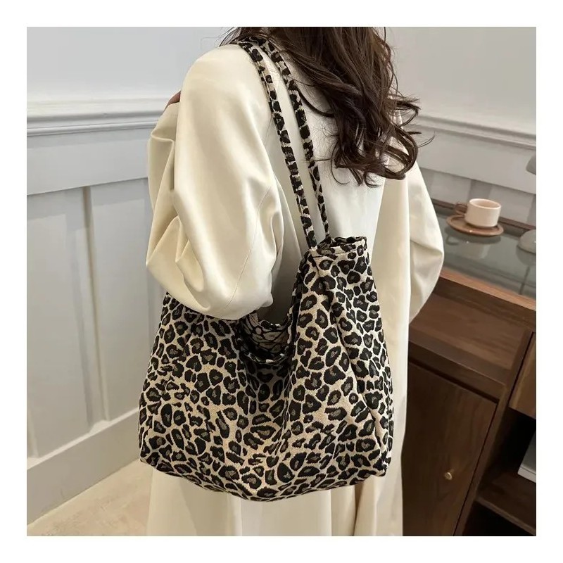 Bolsa Tote Estampado Leopardo Gran Capacidad Para Mujer Leopardo Café