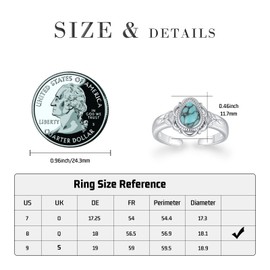 Twoowl Turquoise Ring for Women 925 Sterling Silver Leaf Rings Adjustable Open Ring Turquoise Jewellery for Mom Girls