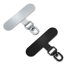 Universal Phone Tether Tabs & Metal Phone Patches - Sticky-Free Universal Phone Lanyard Patches for Cell Phone Straps. (Fashion Silver+Black)