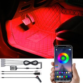 TABEN Car Footwell Atmosphere Light Kit, Music Synchronisation Multicoloured RGB 16 Million Colours, USB Ambient Lighting Kit, Sound Active Function and Wireless Bluetooth App Control, DC 12 V