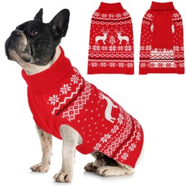 GINDOOR Dog Christmas Sweater for Cold Weather, Soft and Warm Dog Winter Sweater Turtleneck Pullover Knitted Christmas Tree Reindeers Snowflakes Pattern Puppy Sweaters for Medium and Large Dogs, 2XL