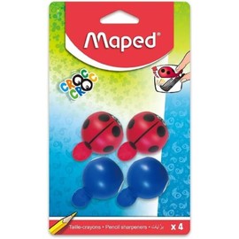 Maped - Set of 4 Croc Croc Easy Ladybird and Whale Pencil Sharpeners - Pencil Sharpener Tank - 1 Hole for Standard Pens - Easy to Open - For Ages 4+