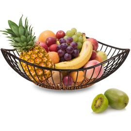 Vine Woven Iron Fruit Plate,Metal Wire Fruit Basket, Black Fruit Bowl for Kitchen Counter, Snack Storage Basket, Vegetable Drain Basket, Home Decor Centerpiece, Fruit Holder Stand (13.1 x 3.93 Inches)