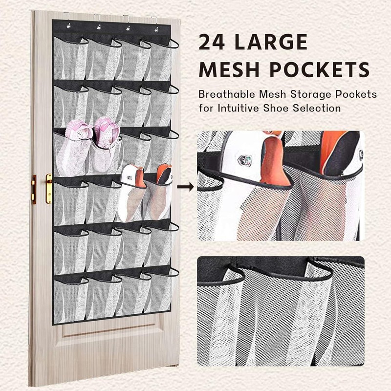 Janifaca Minimalist Over the Door Shoe Organiser, 24 Mesh Pockets,