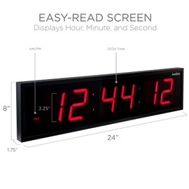 Ivation Huge Large Big Oversized Digital LED Clock - Shelf or Wall Mount (24 Inch - Red) | 6-Level Brightness, Mounting Holes & Hardware