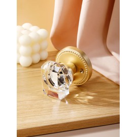 SORWDUERM Gold Door Knobs Crystal Door Knobs Interior Satin Brass Privacy Brushed Gold Door Knob for Bedroom and Bathroom Square Glass Door Knob,Zinc Alloy 2 Pack