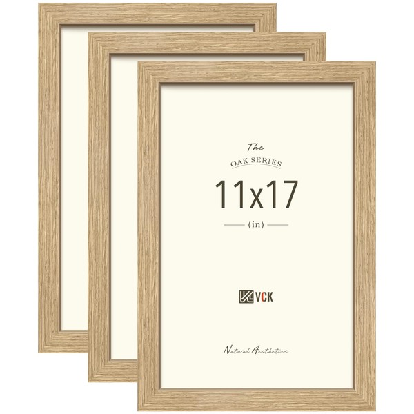 VCK 11x17 Poster Frame Set of 3 - Beige Oak, Natural Solid Wood Wall Gallery Picture Frame
