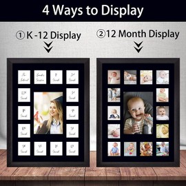 Comtraker School Year Picture Frame Pre K-12 Collage Photo Display Graduation Black Solid Wood Frames for Wall Hanging and Table Top Display 15 Opening Black Mat- The Days Are Long- Pre School to 12th