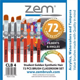 ZEM CLB-4 Classroom Artist Brush Box Set | Filberts & Angles 72 pcs