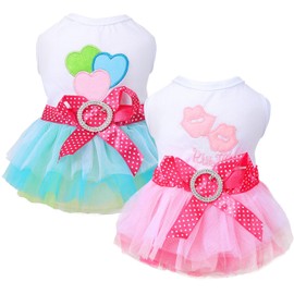 2 Pack Dog Dresses for Small Dogs Girls Cute Princess Puppy Dresses with Rhinestones Tutu Pet Dress Outfit Female Dog Clothes Chihuahua Yorkie (Pink Bow, Medium)