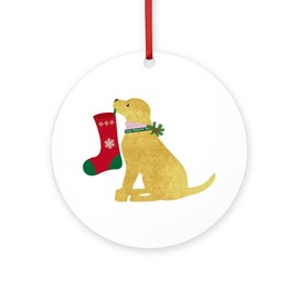 CafePress Christmas Yellow Lab Preppy Dog Round 4" MDF Holiday Ornament