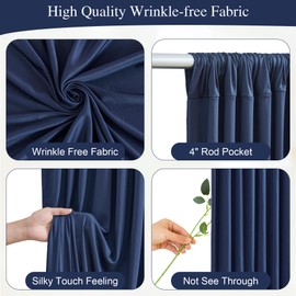 Navy Blue Backdrop Curtains with Lights for Parties,10x10FT Wrinkle Free Wedding Photo Backdrop Curtains for Baby Shower Birthday Graduations Home Party Decorations-5ft x 10ft