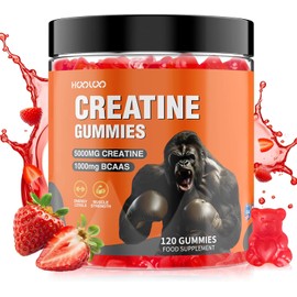 HOOLOO | Gomitas de Creatina 5000mg + BCAA 1000mg | 2 Meses | Veganas y Sin Azúcar | Sabor Fresa | Suplemento Pre y Post Entreno para Hombres y Mujeres | 120 Gomitas