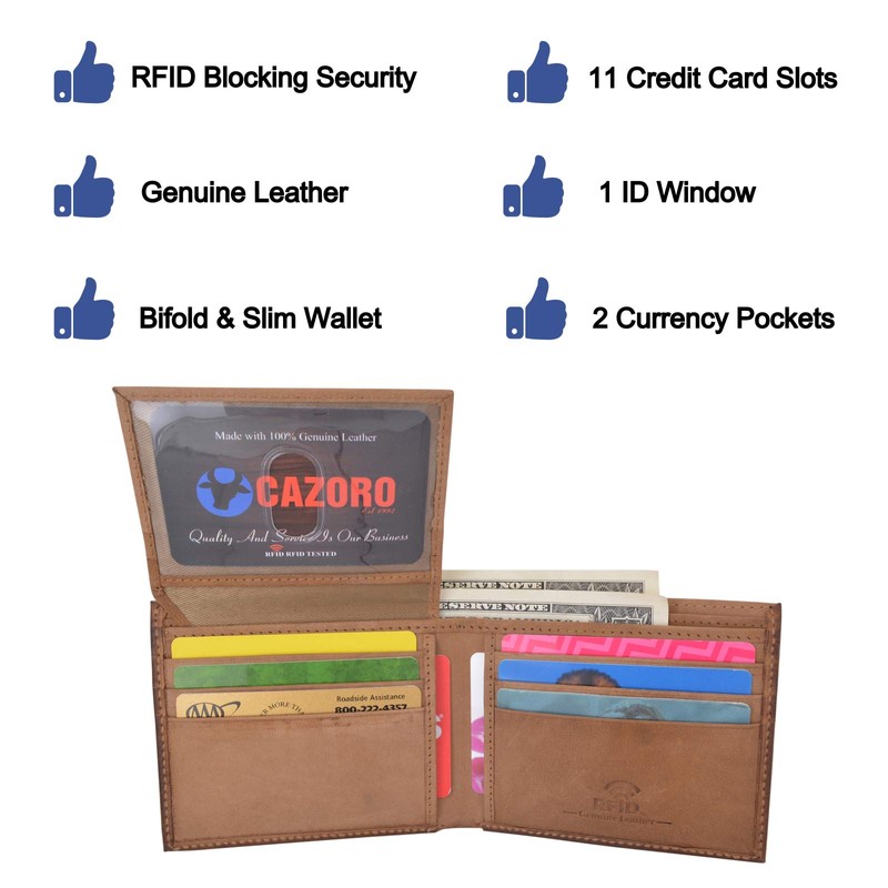 CAZORO Wallet for Men Hunter Leather RFID Blocking Bifold Stylish