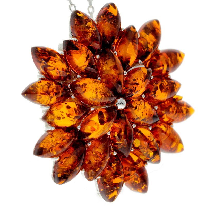 Genuine Cognac Baltic Amber & Sterling Silver Unusual Pendant without
