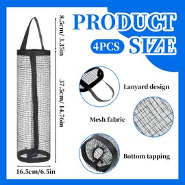 Hpmjz 4 Pcs Black Plastic Bag Holder Grocery Bag Dispenser Organizer Mesh Hanging Storage Bags Recycling Garbage Folding Container Reusable Black Trash Holder Pocket for Home Kitchen