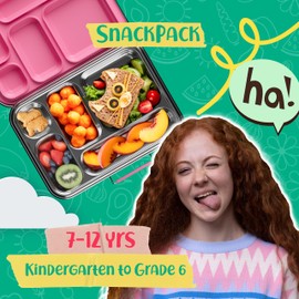 AOHEA Stainless Steel Bento Box Kids, Kids Metal Bento Lunch Box BPA Free Lunch Box Containers 304 Stainless Steel Bento Box for School and Office(Pink)