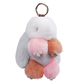 Cute Easter Rabbit Bunny Fur Doll Key Chain for Women Bag Charms, Soft Plush Pom Pom Handbag Key Ring Cellphone Car Pendant Decoration (Multi-color)
