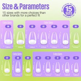 MEFA Nail Tips, Full Cover Nail Tips Set, Soft Gel Tips Set, Pre-Buff PMMA Resin Nail Tips, Artificial Nails for Sticking, Nail Art DIY, 15 Sizes, Short Ballerina, 300 Pieces