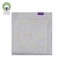 Clevamama Knitted Pom Pom Baby Blanket, Soft Organic Cotton Newborn Blankets - 80x100cm, Grey, 3493
