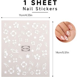 DUKASOU White Flower Nail Stickers for Nail Art, Spring Nail Stickers Decals Self Adhesive Floral Nails Sticker for Women Nails Art Sticker Decoration