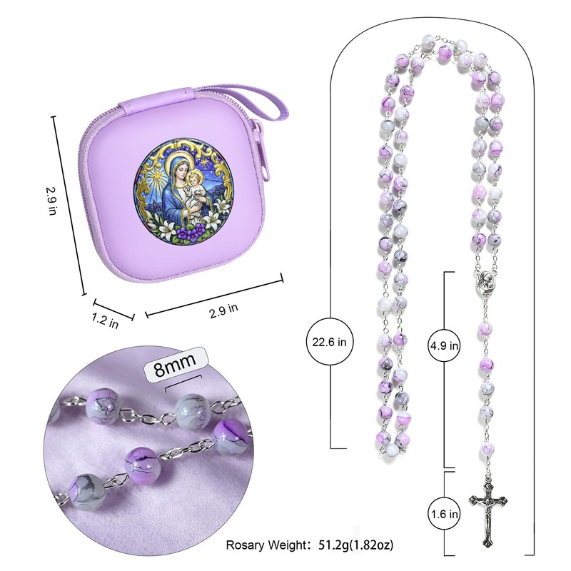 SUTANALE Rosary Beads Catholic for Women (Light Purple - Madonna
