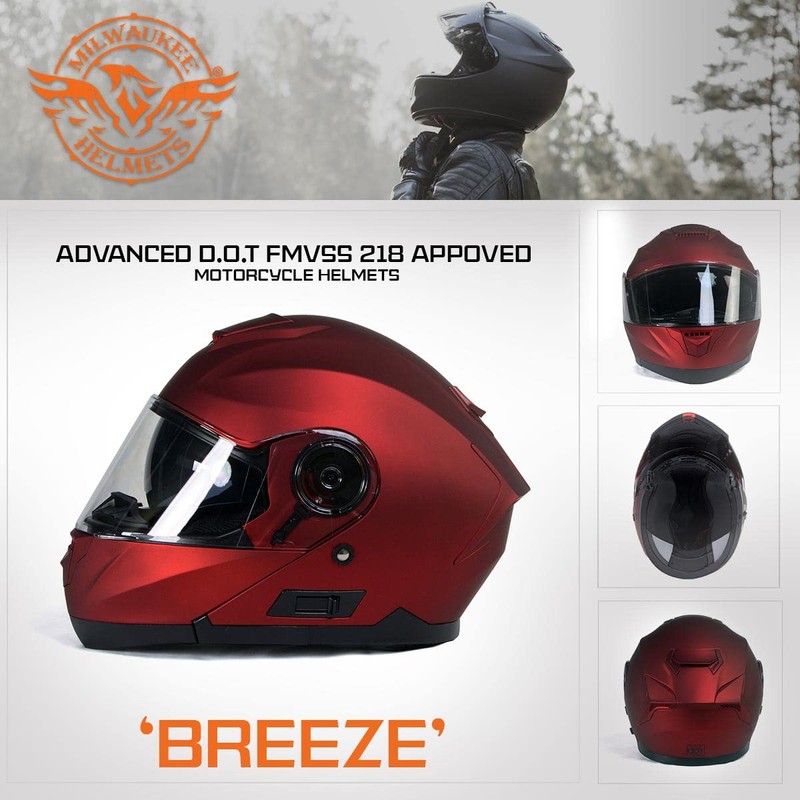 Milwaukee Helmets MPH9817DOT Breeze Red Advanced Motorcycle Modular Helmet Biker